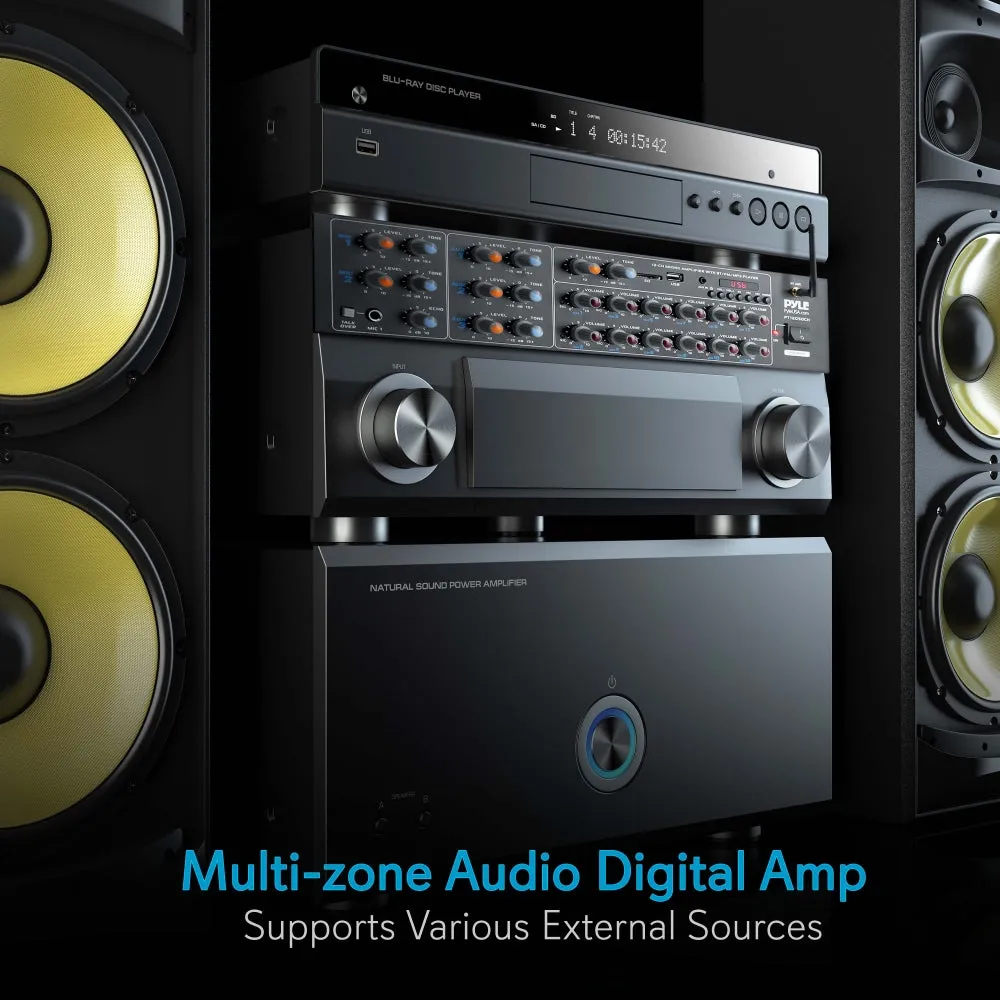 12-Ch. Audio Karaoke Bluetooth Amplifier - Stage & Studio Sound Mixer Receiver System With Microphone Talk-Over, Mp3/Usb/Sd/Aux, Rack Mount (6000 Watt)