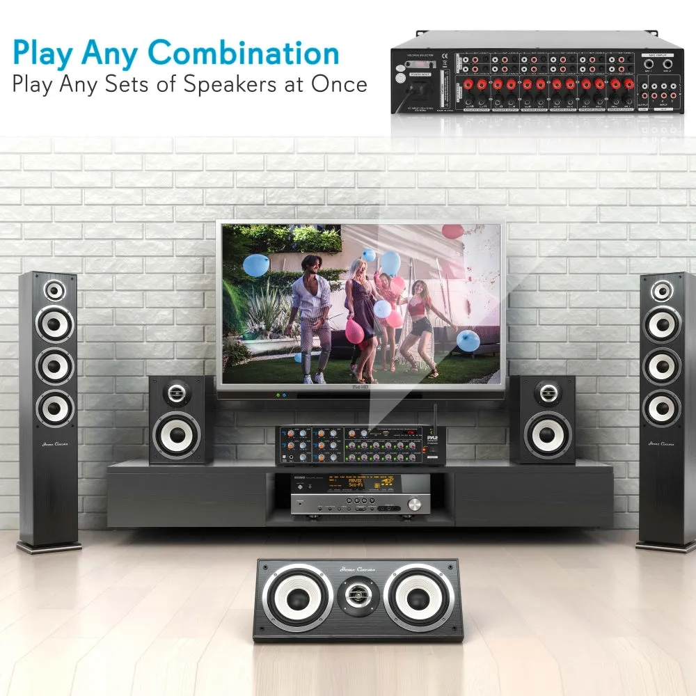 12-Ch. Audio Karaoke Bluetooth Amplifier - Stage & Studio Sound Mixer Receiver System With Microphone Talk-Over, Mp3/Usb/Sd/Aux, Rack Mount (6000 Watt)