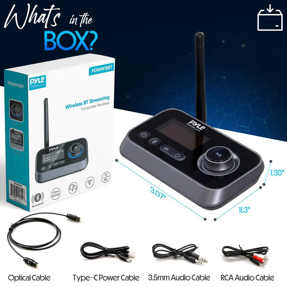 2-In-1 5.0 Wireless Bt Streaming Transmitter Receiver - Audio Transmitting Box For Home Appliances, Lcd Display, Optical, And Aux Audio Jacks
