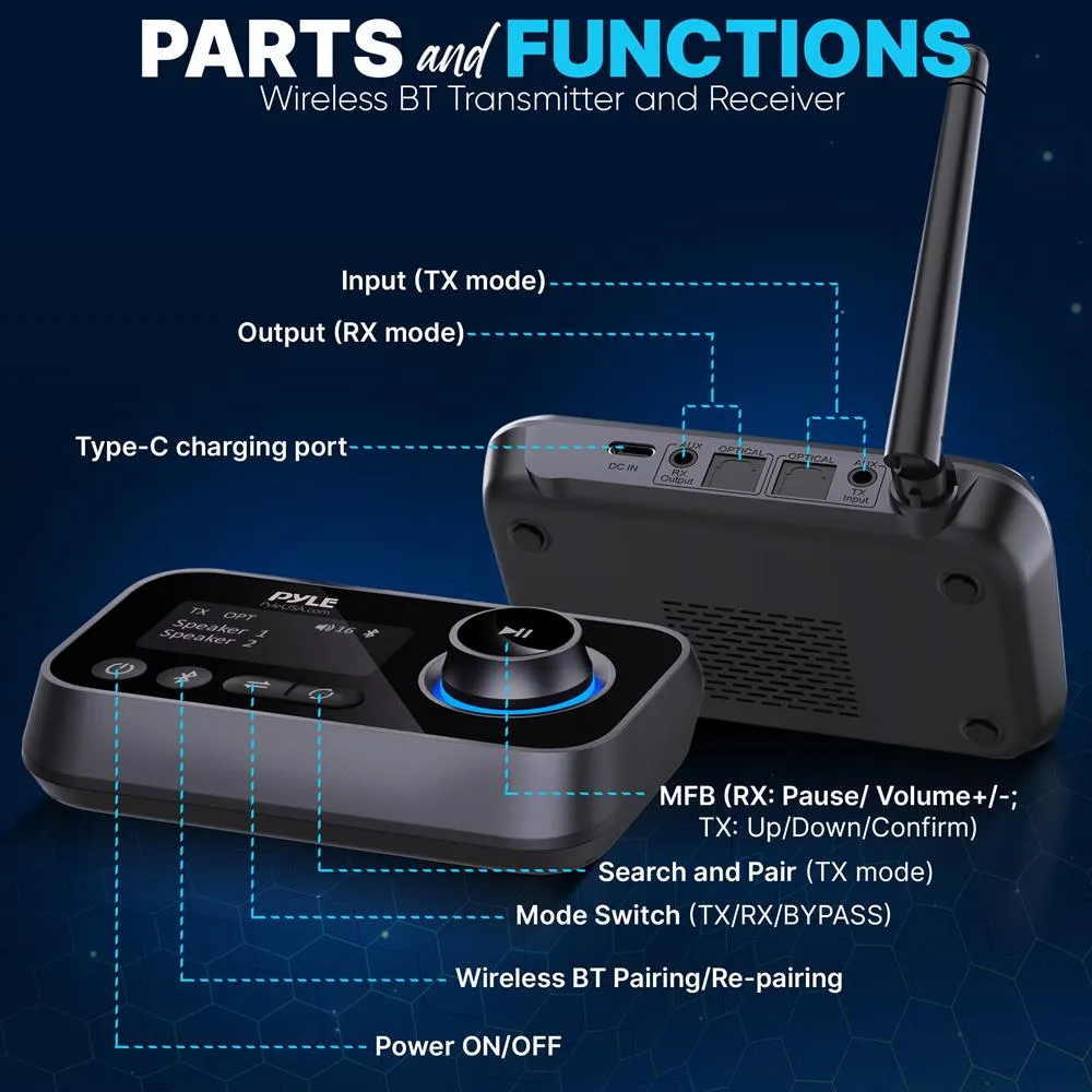 2-In-1 5.0 Wireless Bt Streaming Transmitter Receiver - Audio Transmitting Box For Home Appliances, Lcd Display, Optical, And Aux Audio Jacks