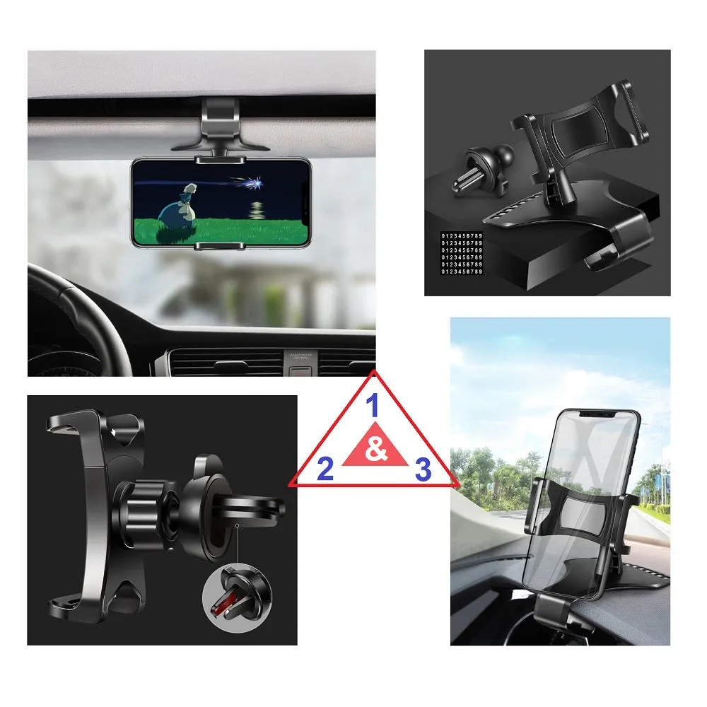 3 in 1 Car GPS Smartphone Holder: Dashboard / Visor Clamp   AC Grid Clip for Blackview BV7000 - Black