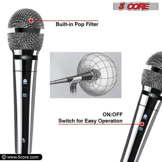 5 CORE Microphone Dynamic Vocal Handheld Mic Cardioid Unidirectional Microfono w On Off Switch   XLR Audio Cable for Singing Karaoke Public Speaking & Parties - PM 111 CH