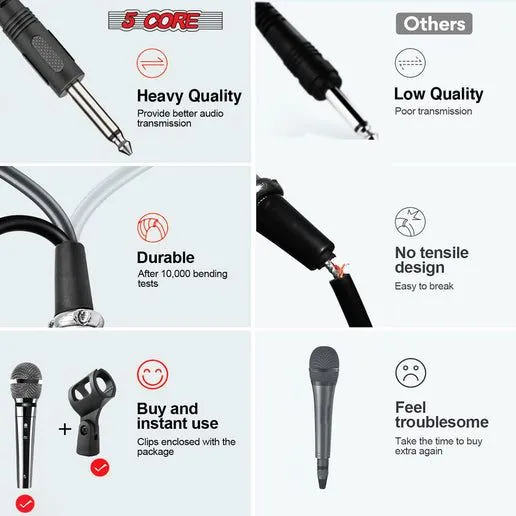 5 CORE Microphone Dynamic Vocal Handheld Mic Cardioid Unidirectional Microfono w On Off Switch   XLR Audio Cable for Singing Karaoke Public Speaking & Parties - PM 111 CH