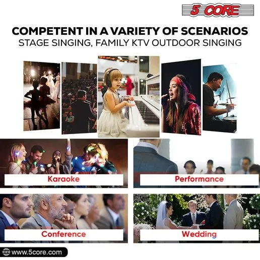 5 CORE Microphone Dynamic Vocal Handheld Mic Cardioid Unidirectional Microfono w On Off Switch   XLR Audio Cable for Singing Karaoke Public Speaking & Parties - PM 111 CH
