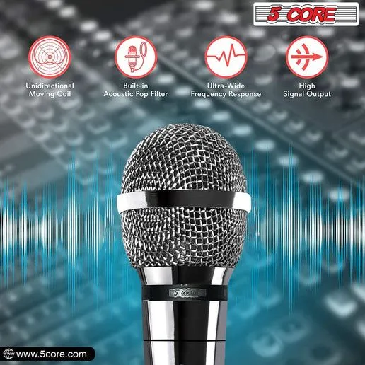 5 CORE Microphone Dynamic Vocal Handheld Mic Cardioid Unidirectional Microfono w On Off Switch   XLR Audio Cable for Singing Karaoke Public Speaking & Parties - PM 111 CH