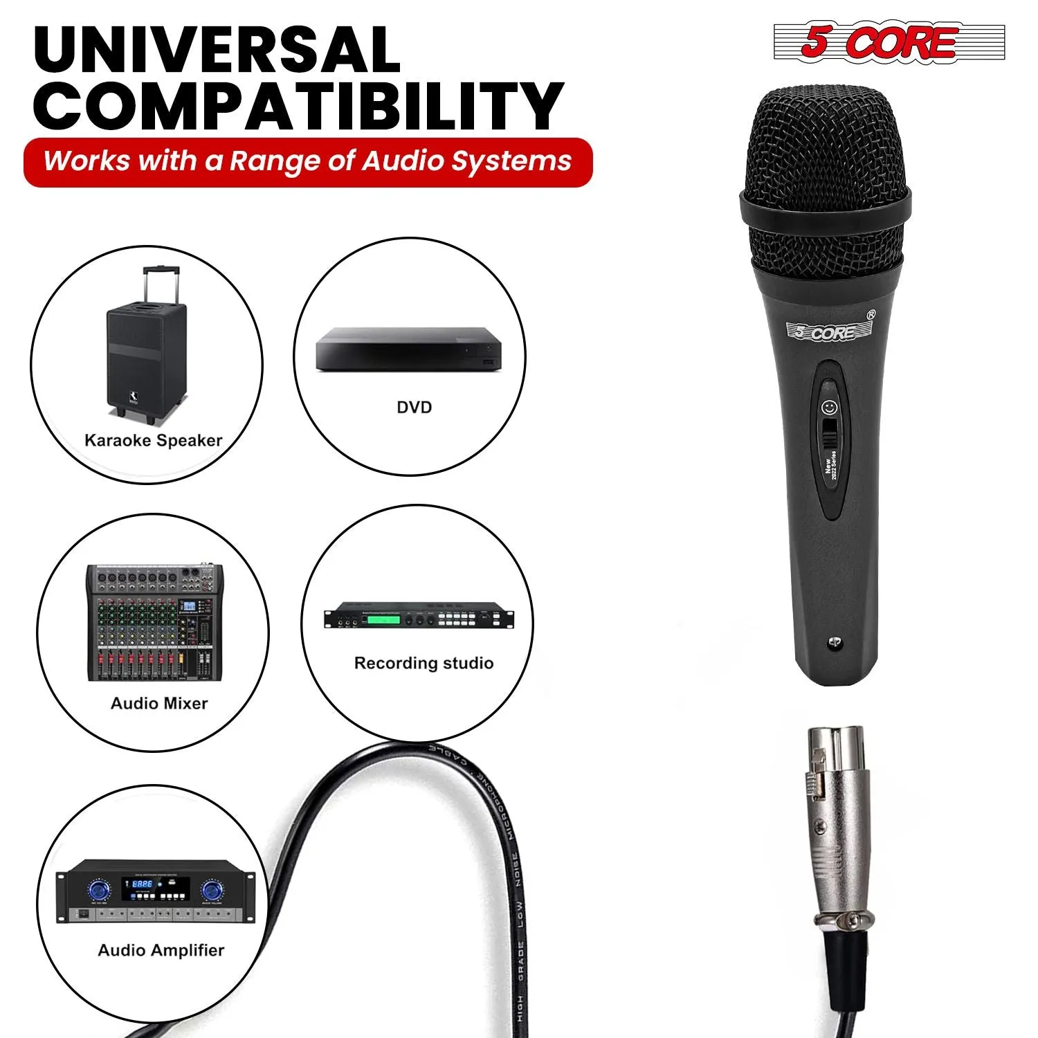5 CORE Microphone Dynamic Vocal Handheld Mic Cardioid Unidirectional Microfono w On Off Switch   XLR Audio Cable for Singing Karaoke Public Speaking & Parties - PM-286