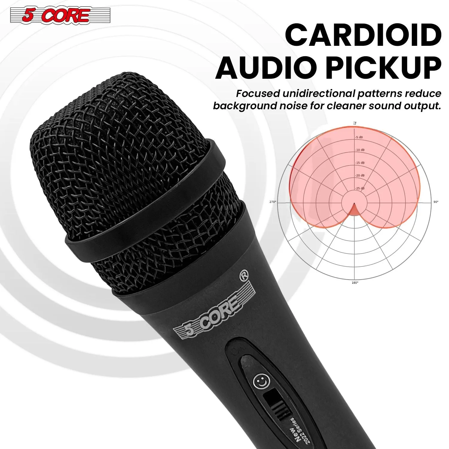 5 CORE Microphone Dynamic Vocal Handheld Mic Cardioid Unidirectional Microfono w On Off Switch   XLR Audio Cable for Singing Karaoke Public Speaking & Parties - PM-286