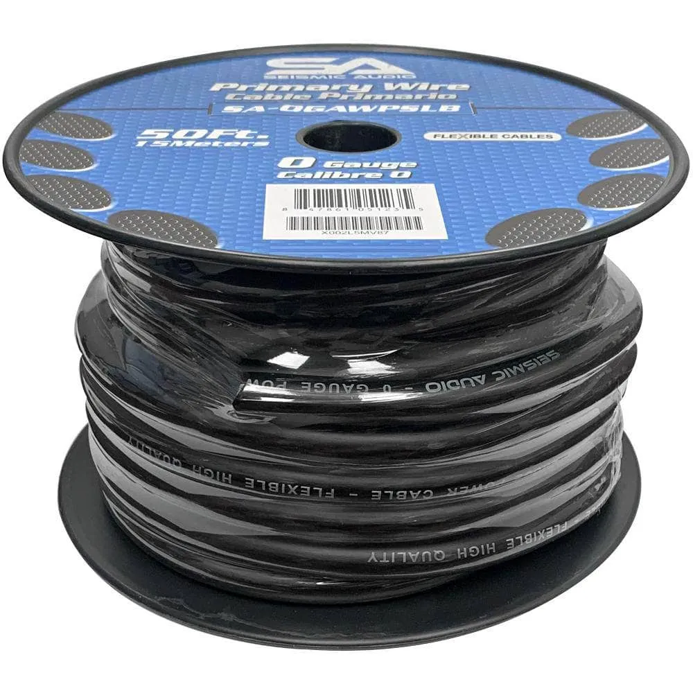 50 Foot Spool of 1/0 Gauge Power Amplifier Ground / Power Wire for Car Audio - Black Amp Wire