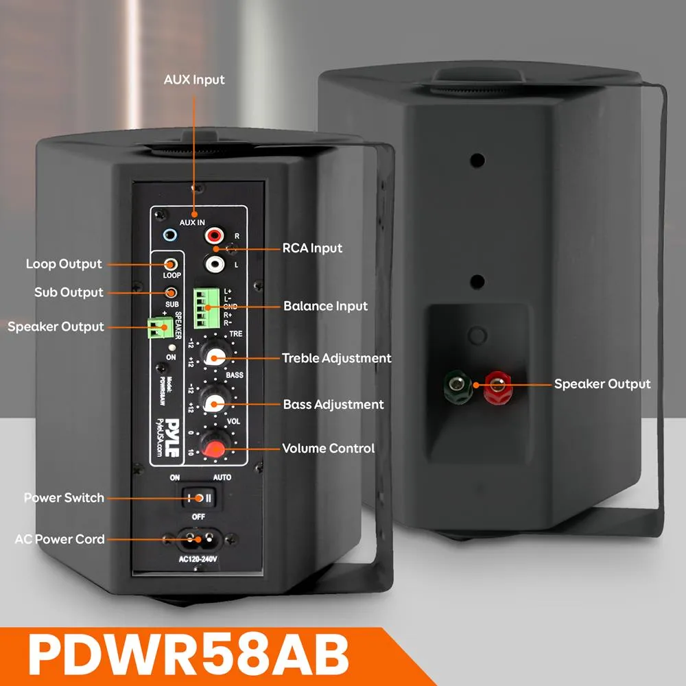 5.25'' Pro-Active Wall-Mountable Speakers - 300 Watts Rms Speakers With 2-Way Full Range Stereo Sound Reproduction, Pair (Black)