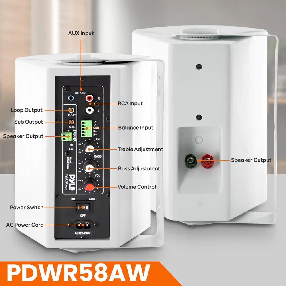 5.25'' Pro-Active Wall-Mountable Speakers - 300 Watts Rms Speakers With 2-Way Full Range Stereo Sound Reproduction, Pair (White)