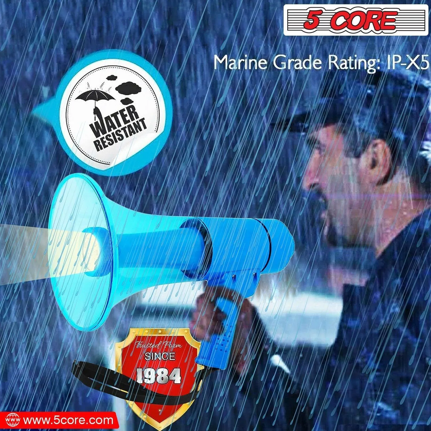 5Core Megaphone Portable 50W Bullhorn w Siren LED Light Adjustable