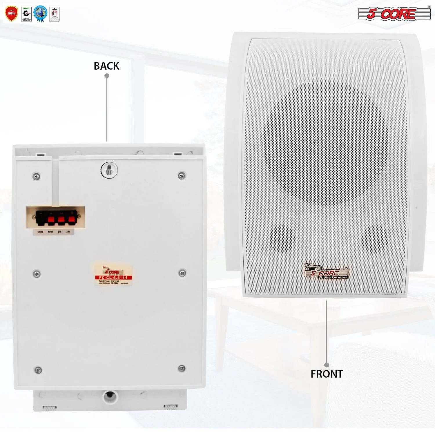 5Core Outdoor 40W 2Way 5 inches Wall Speaker Surround Sound Indoor