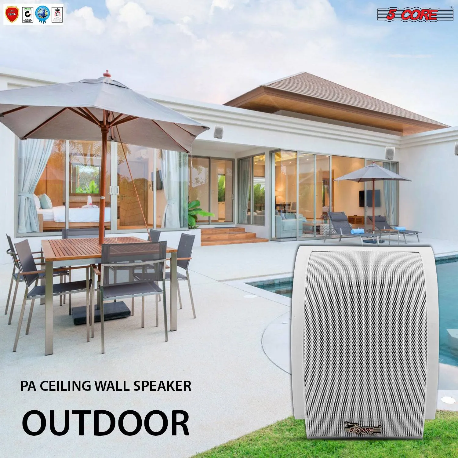 5Core Outdoor 40W 2Way 5 inches Wall Speaker Surround Sound Indoor