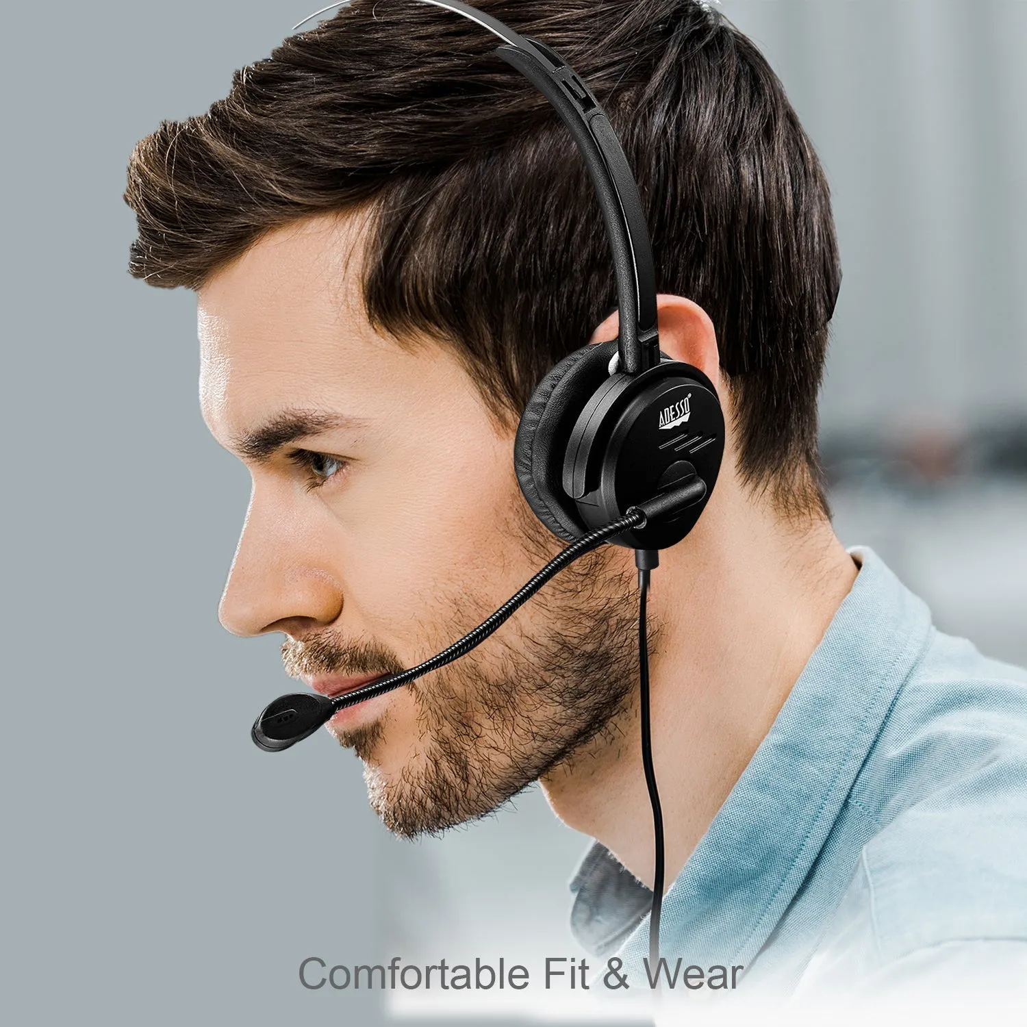 Adesso Xtream P1 Headset, Single Sided USB Wired Headset, With Adjustable Noise-Cancelling Microphone