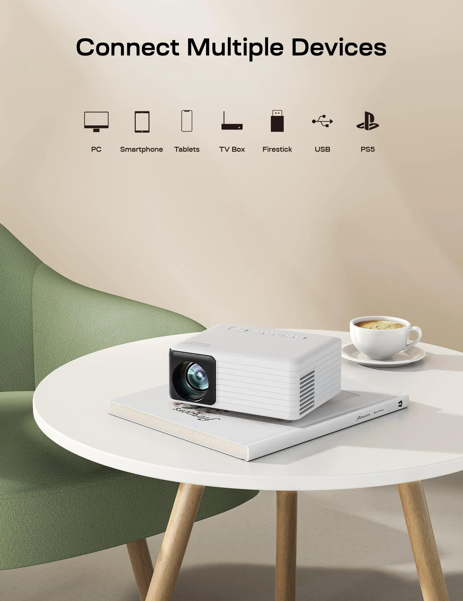 Apeman LC-500 Mini Projector ,Multimedia Home Theater Movie Projector, Compatible with HDMI, USB, AV, Laptop, Smartphone 5500Lumens Portable Projector 720P, 20000  Hours