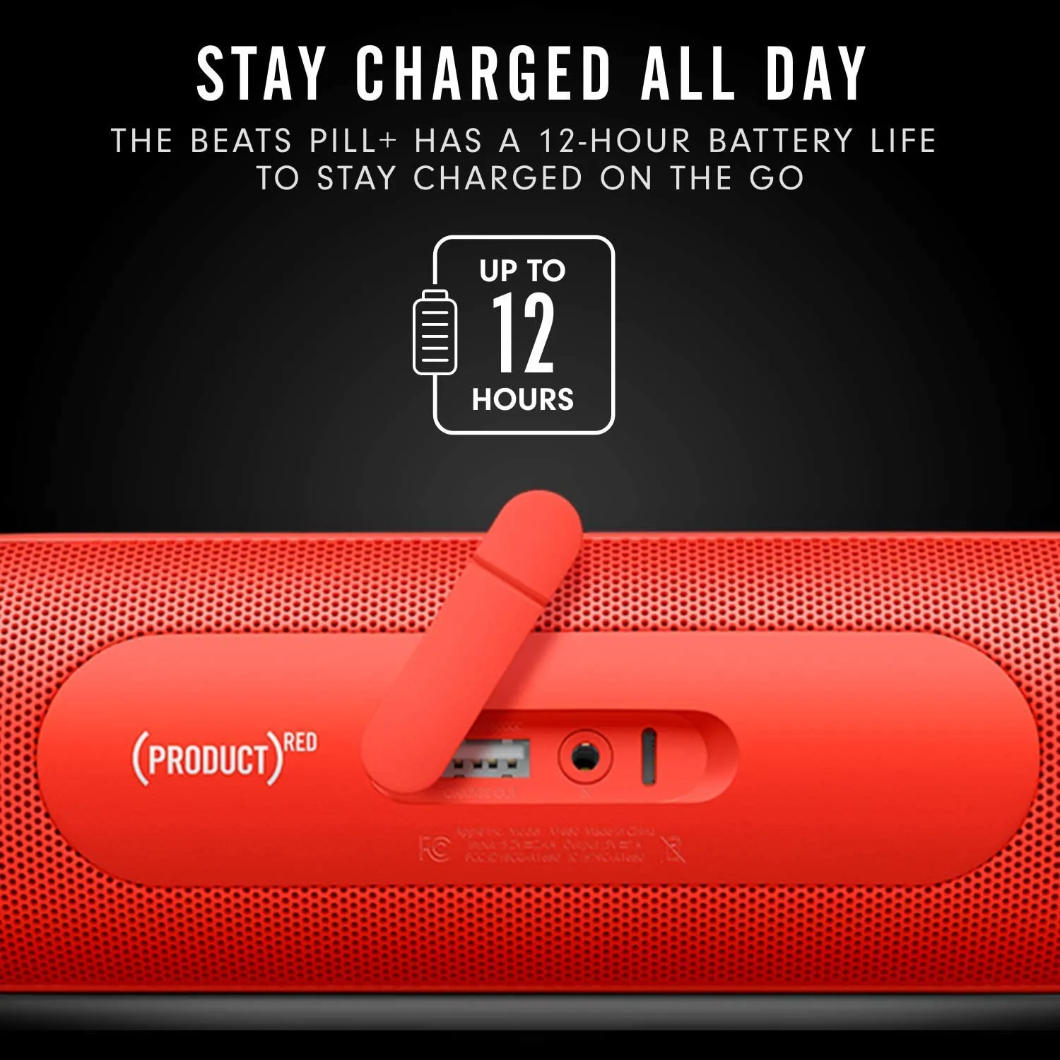 Beats Pill  Portable Wireless Speaker - Stereo Bluetooth, 12 Hours of Listening Time, Microphone for Phone Calls - Red