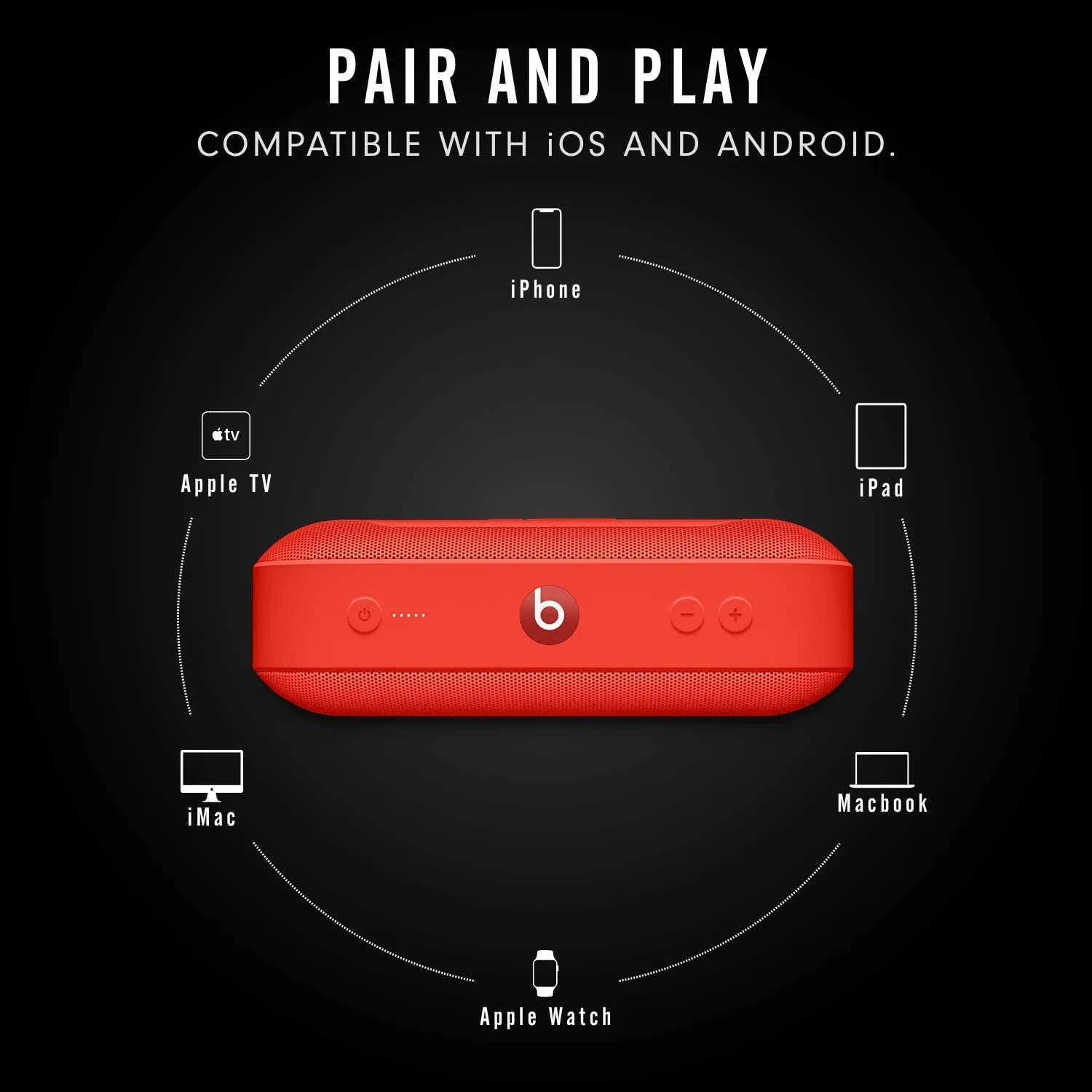 Beats Pill  Portable Wireless Speaker - Stereo Bluetooth, 12 Hours of Listening Time, Microphone for Phone Calls - Red