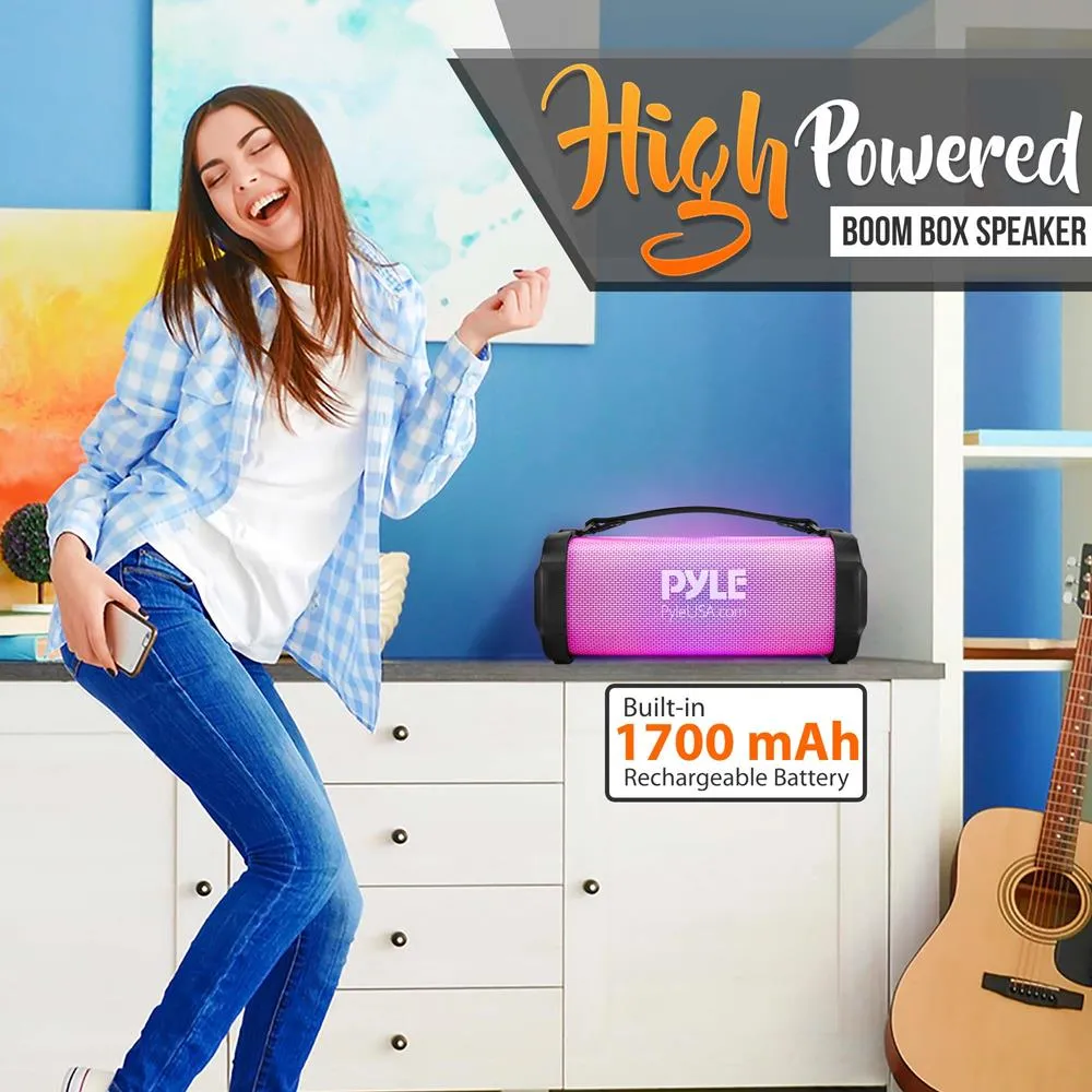 Bluetooth Boombox Speaker System - Wireless & Portable Stereo Radio Speaker With Built-In Rgb Lights, Fm Radio
