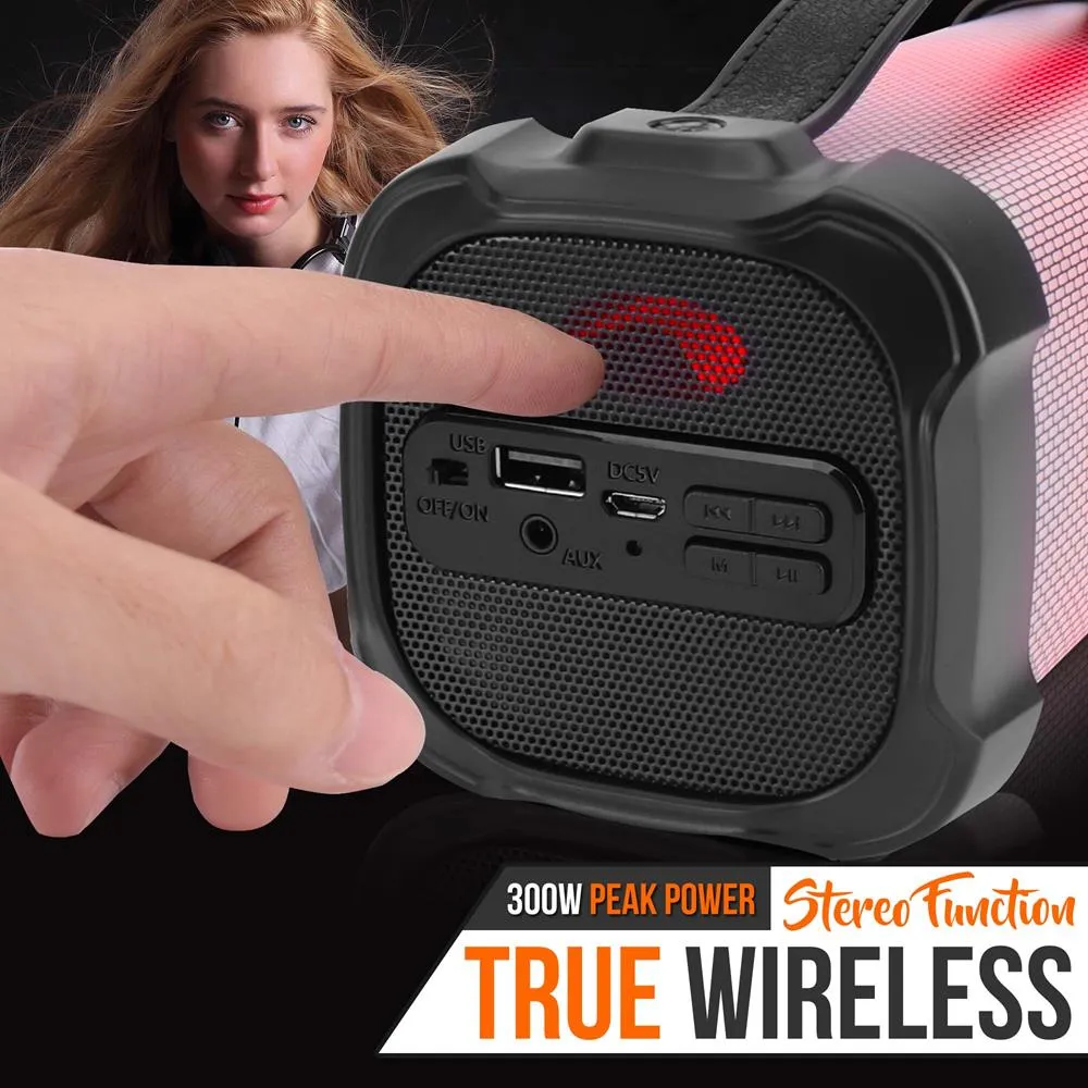 Bluetooth Boombox Speaker System - Wireless & Portable Stereo Radio Speaker With Built-In Rgb Lights, Fm Radio