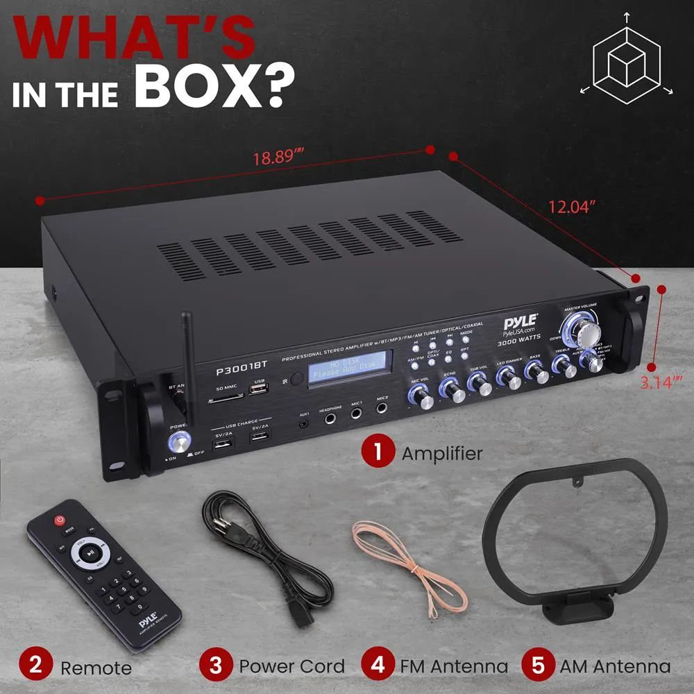 Bluetooth Hybrid Amplifier Receiver - Home Theater Pre-Amplifier With Wireless Streaming Ability W/ Digital Optical/Coax, Mp3/Usb/Sd/Aux/Fm Radio (3000 Watt)