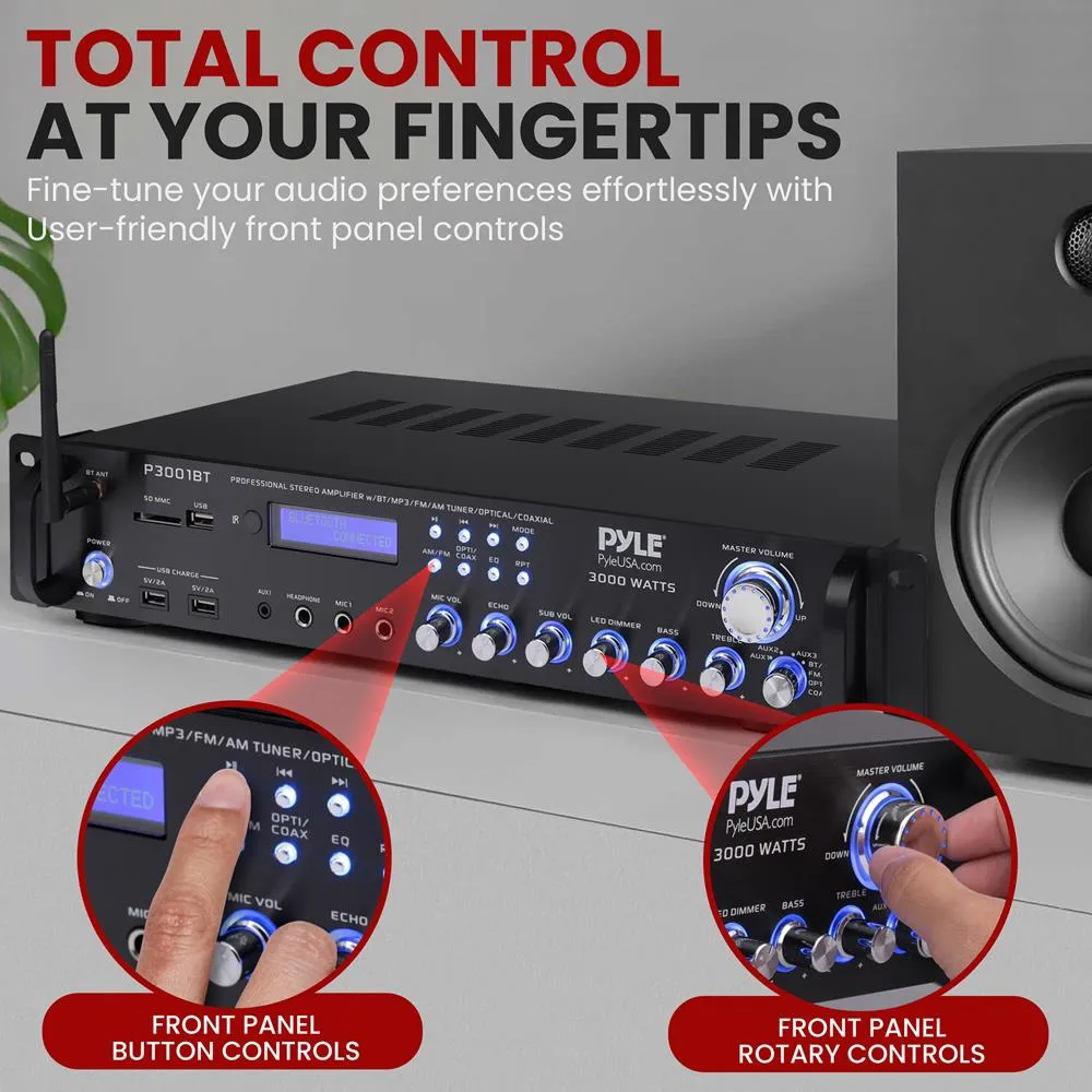 Bluetooth Hybrid Amplifier Receiver - Home Theater Pre-Amplifier With Wireless Streaming Ability W/ Digital Optical/Coax, Mp3/Usb/Sd/Aux/Fm Radio (3000 Watt)
