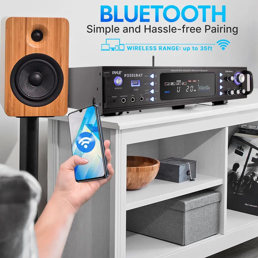 Bluetooth Hybrid Amplifier Receiver - Home Theater Stereo Amplifier With Bluetooth Wireless Streaming, Am/Fm Radio, Mp3/Usb Reader (3000 Watt Max)