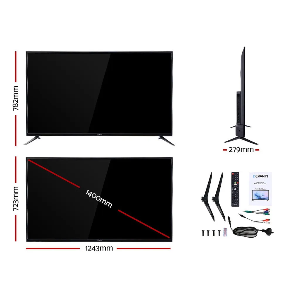 Devanti Smart LED TV 55" Inch 4K UHD HDR LCD Slim Thin Screen Netflix