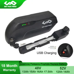 Electric Bicycle Battery 48V 17.5Ah 15Ah 13Ah 52V 12Ah 14Ah for 1000W 750W 500W 350W Prophete AEG Greenway Fietsaccu Batterie