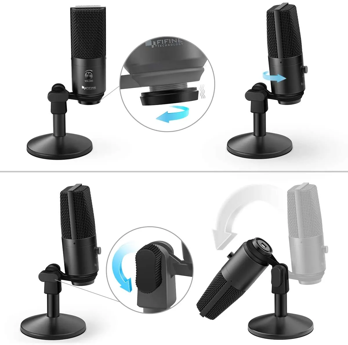 Fifine K670B Podcast Microphone USB with Headphone Monitoring 3.5mm Jack and Pluggable USB Connectivity Cable for Computer, PC, Mac, Windows,Recording Voice Over, Streaming, Youtube
