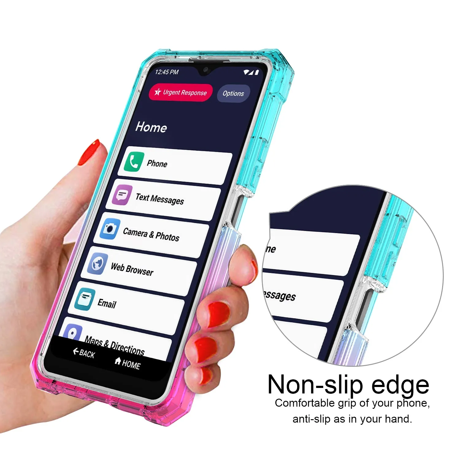 For Alcatel Jitterbug Smart 4 (2023) Case with Temper Glass Screen Protector Full-Body Rugged Protection - Teal/Pink