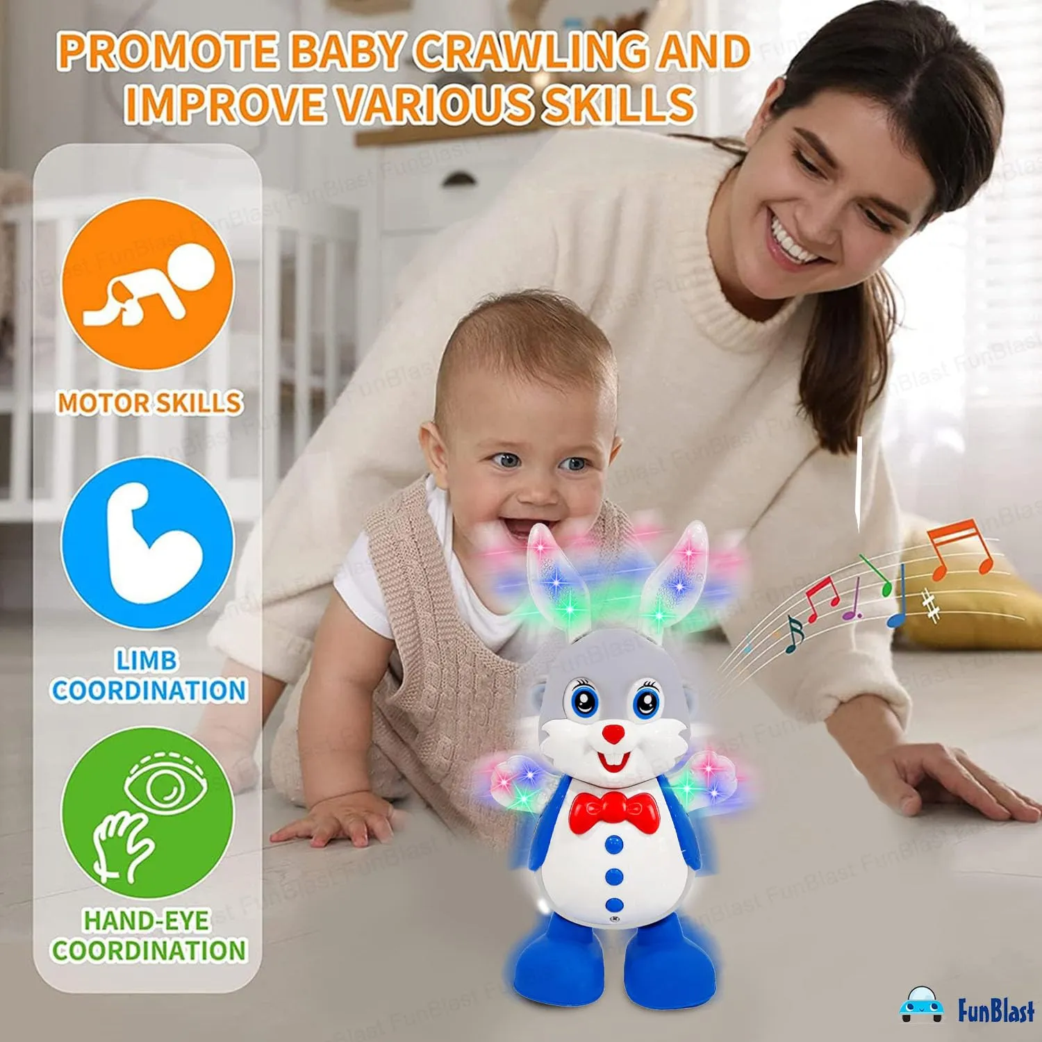 FunBlast Dancing Rabbit with Music, Flashing Lights, Dancing Toys for Kids,Battery Operated, Multi Color