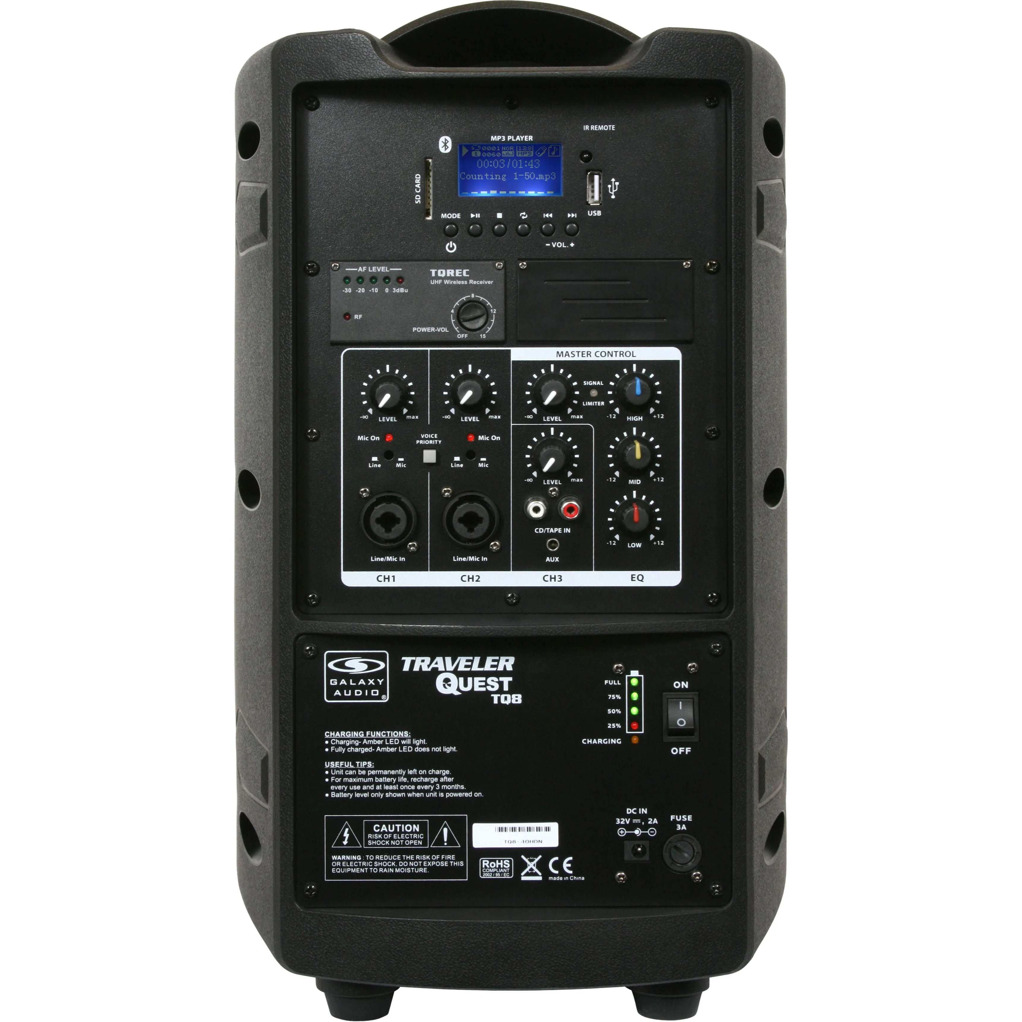 Galaxy Audio TQ8 Traveler Quest 8 All-In-One Portable Wireless PA System with Wireless Beltpack (N2 517.550MHz)