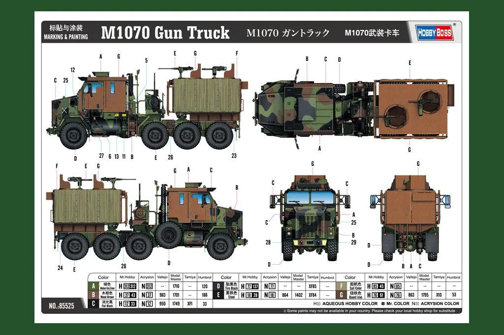 Hobby Boss 85525 M1070 Gun Truck 1/35 Model Kit