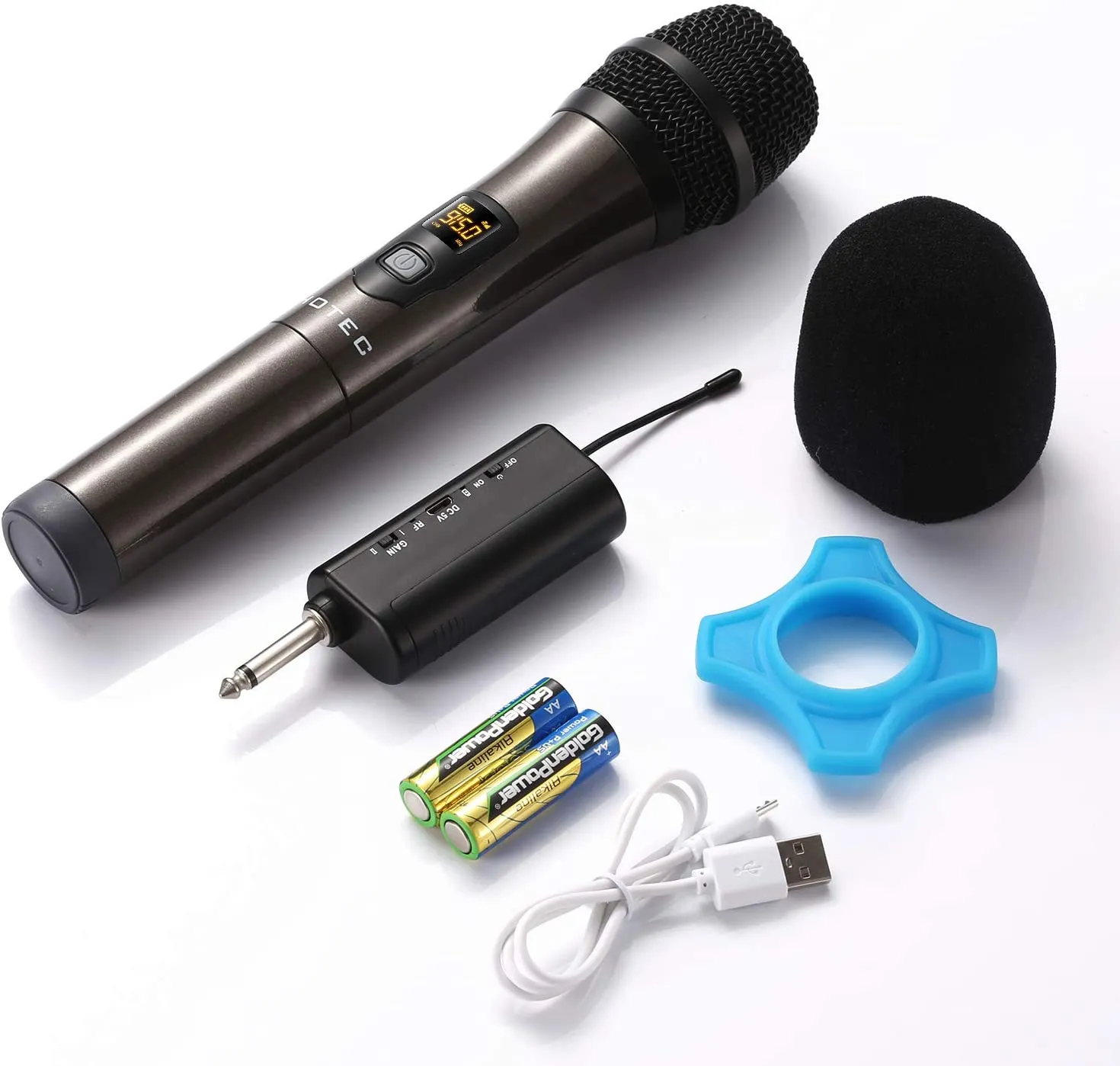 Hotec UHF Wireless Dynamic Handheld Microphone with Rechargeable 1/4” Output Mini Portable Receiver for Live Performance Over PA, Mixer, Speaker (H-U0