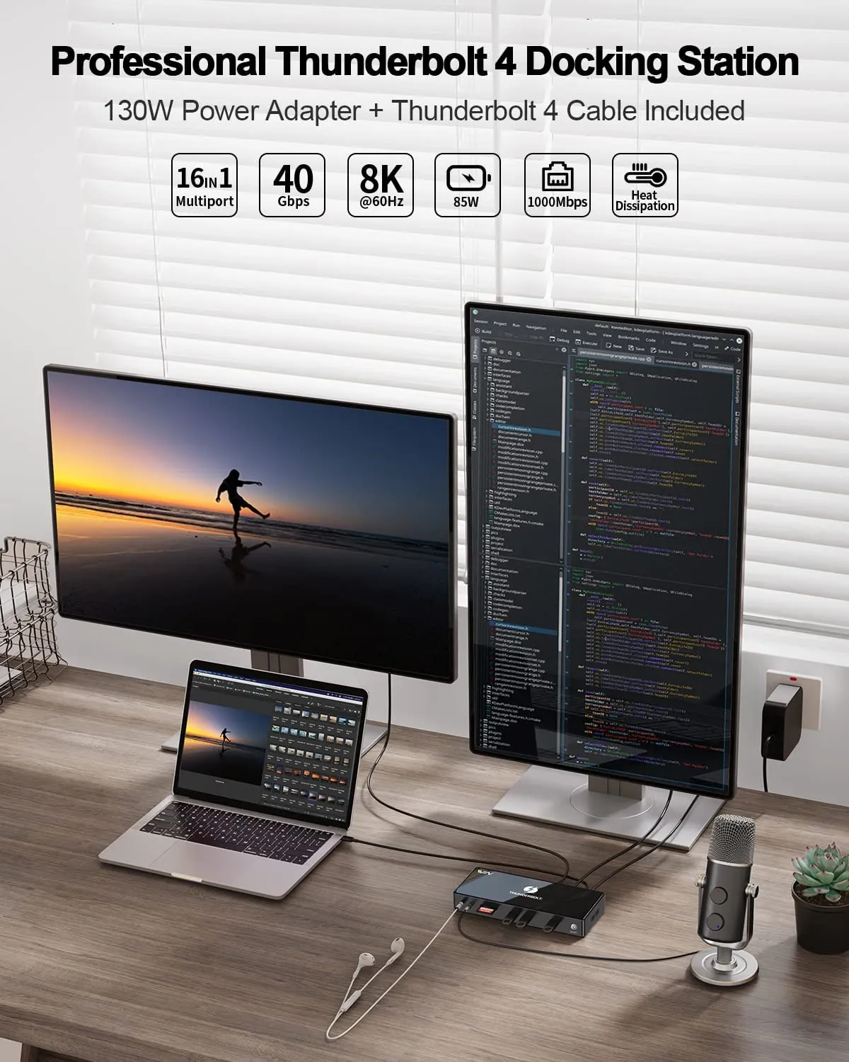 IVIIN 16-in-1 Thunderbolt 4 Docking Station Dual Monitor 4K or Single 8K@60Hz
