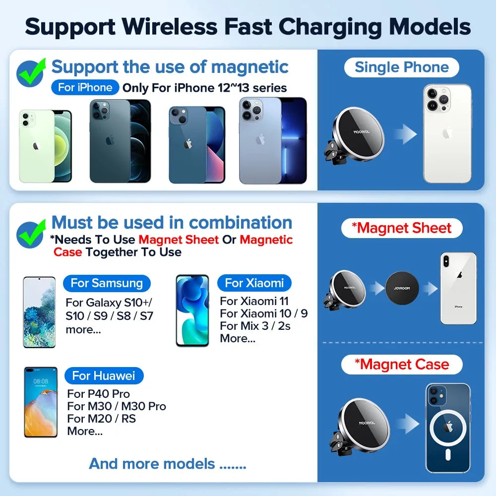 Joyroom 15W Qi Magnetic Car Phone Holder Wireless Charger For iPhone 13 12 Pro Max Fast Charging Car Holder For Samsung Xiaomi