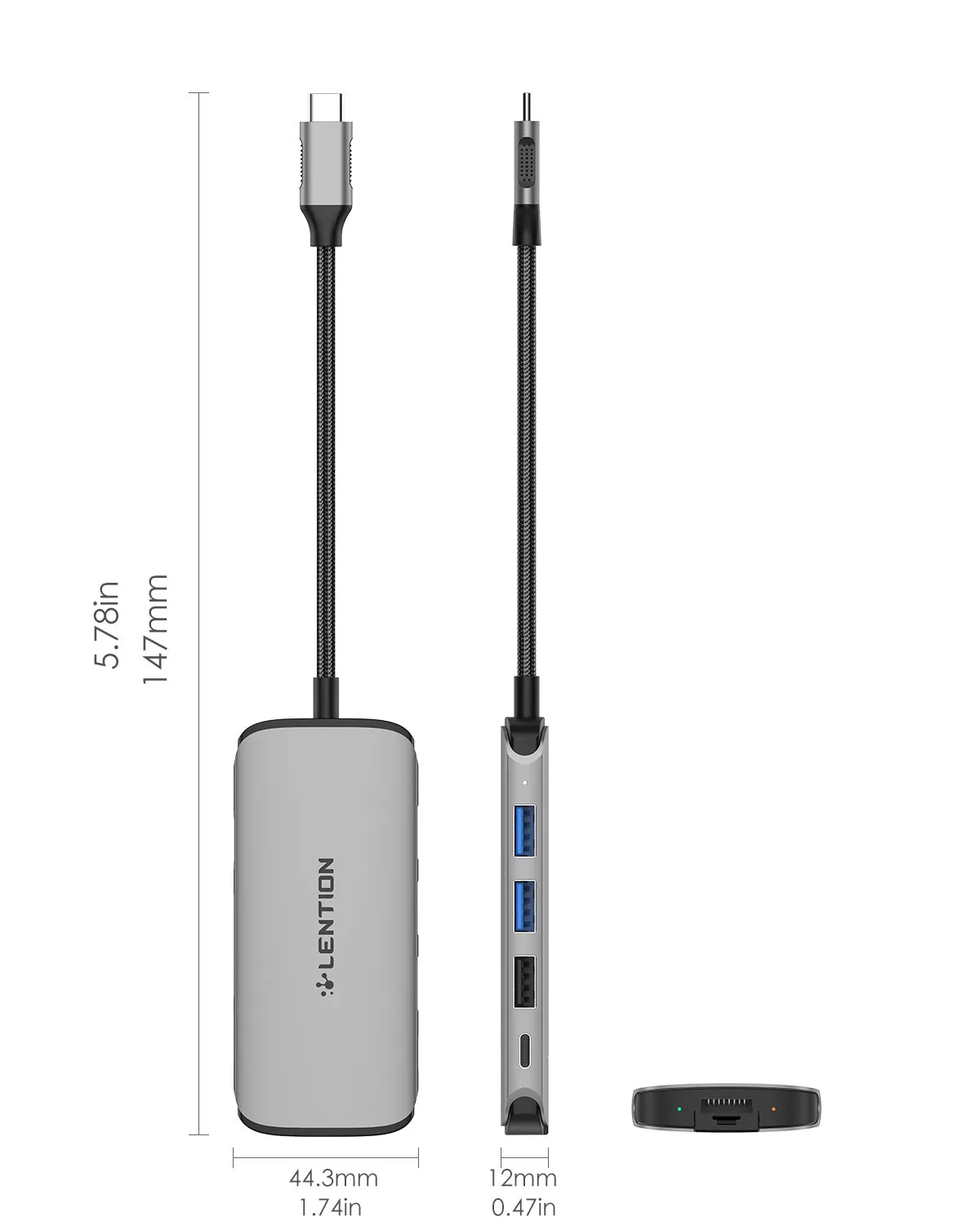 LENTION USB C Hub with Adjustable Ethernet Adapter, 4K HDMI, SD/Card Reader, USB 3.0, More (CB-C48)