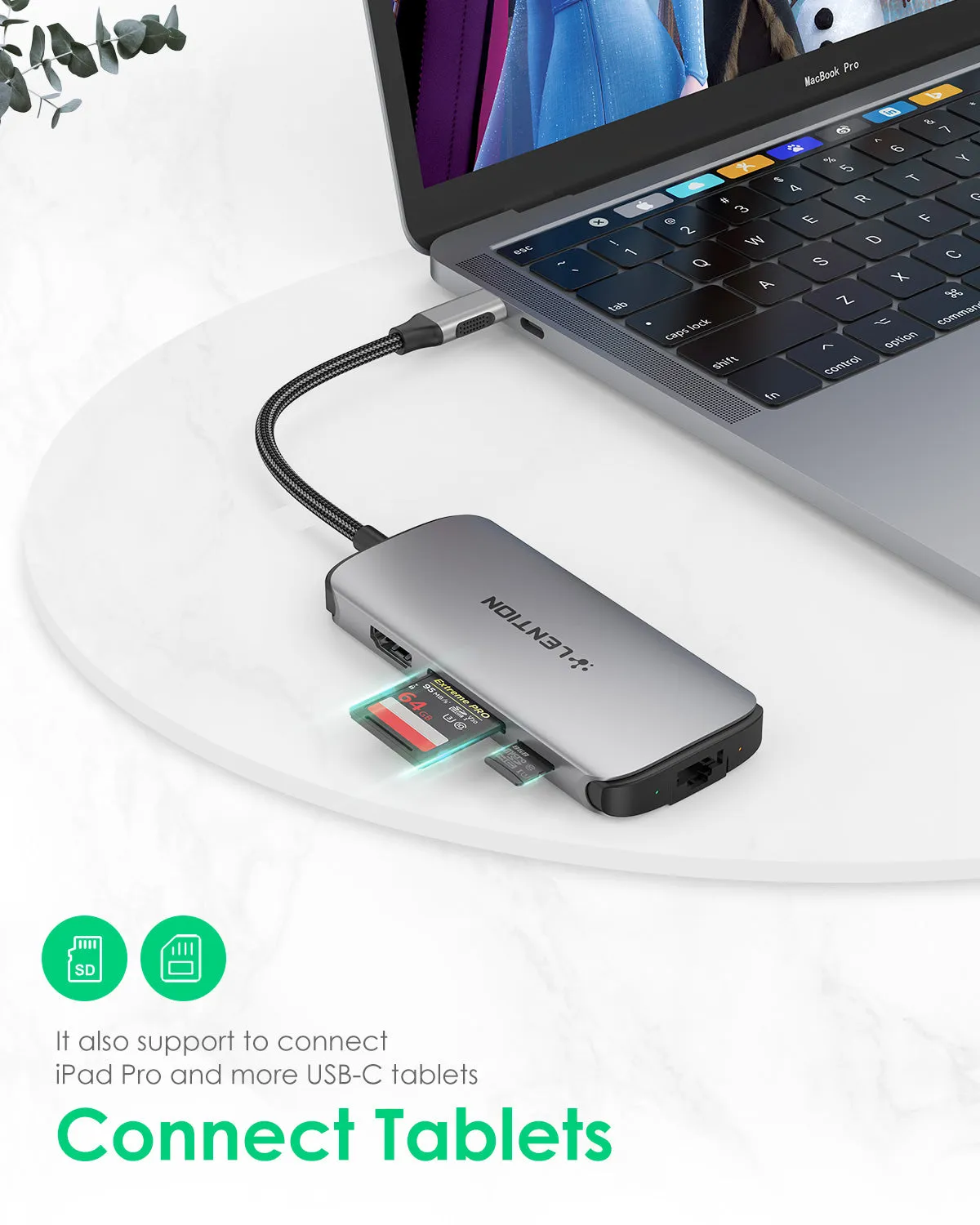 LENTION USB C Hub with Adjustable Ethernet Adapter, 4K HDMI, SD/Card Reader, USB 3.0, More (CB-C48)