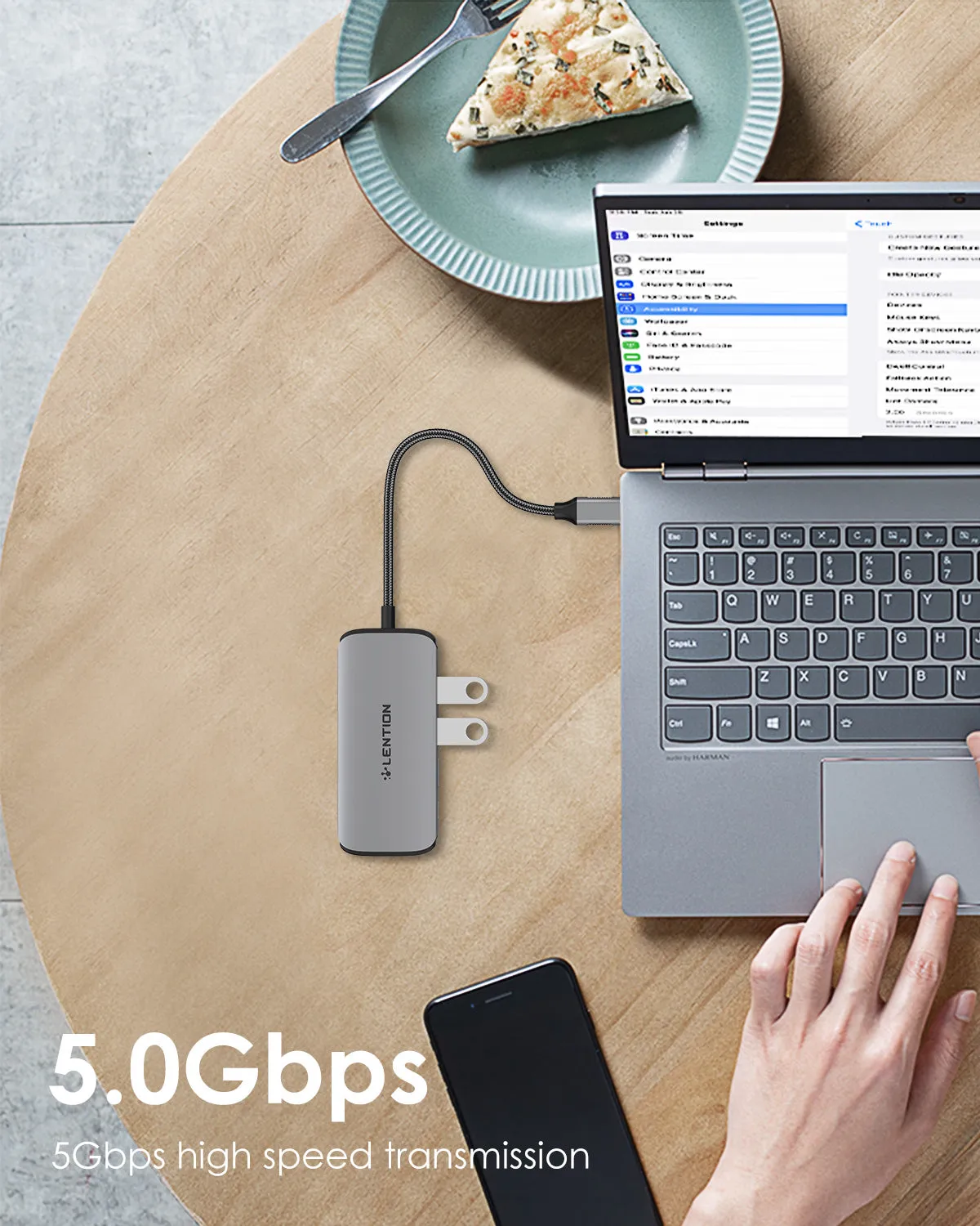 LENTION USB C Hub with Adjustable Ethernet Adapter, 4K HDMI, SD/Card Reader, USB 3.0, More (CB-C48)