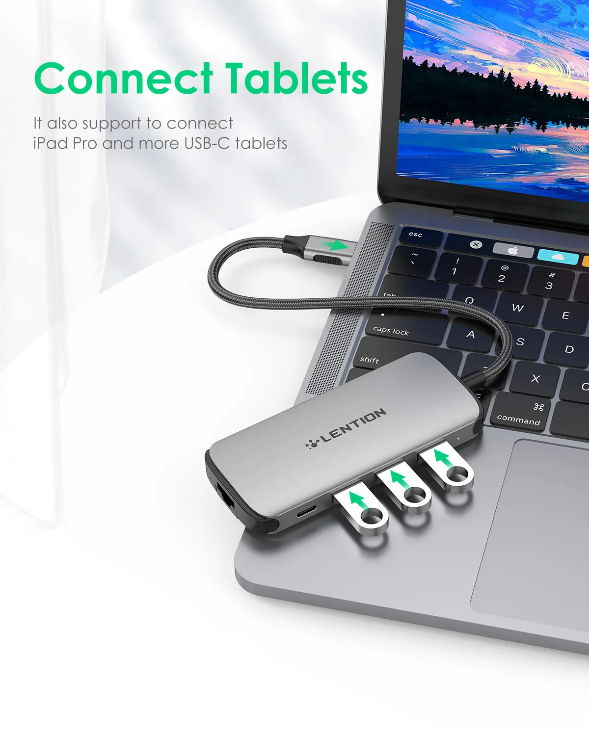 LENTION USB C Hub with Adjustable Ethernet Adapter, 4K HDMI, SD/Card Reader, USB 3.0, More (CB-C48)