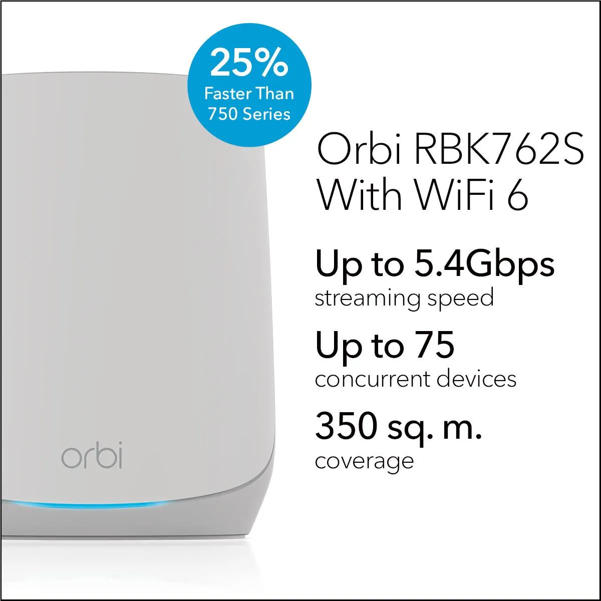 NETGEAR Orbi RBK762S AX5400 Tri-Band Mesh Wi-Fi 6 System (2 Pack)