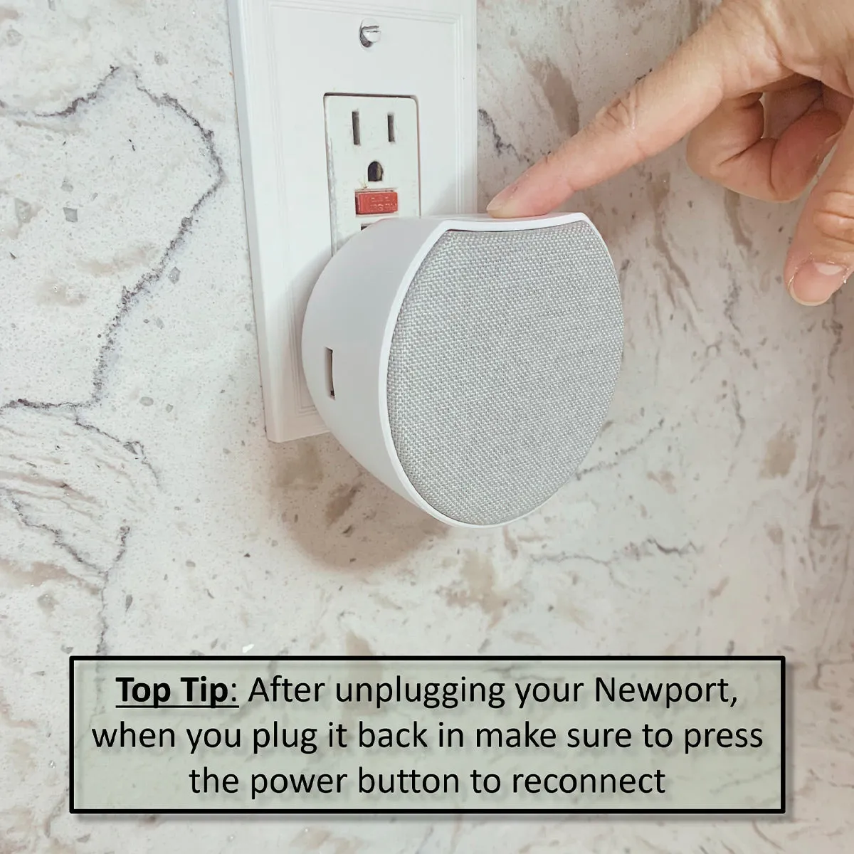 OC Acoustic Newport Plug-in Outlet Speaker with Bluetooth 5.1 and Built-in USB Type-A Charging Port - Set of 4 (Light Gray/White)