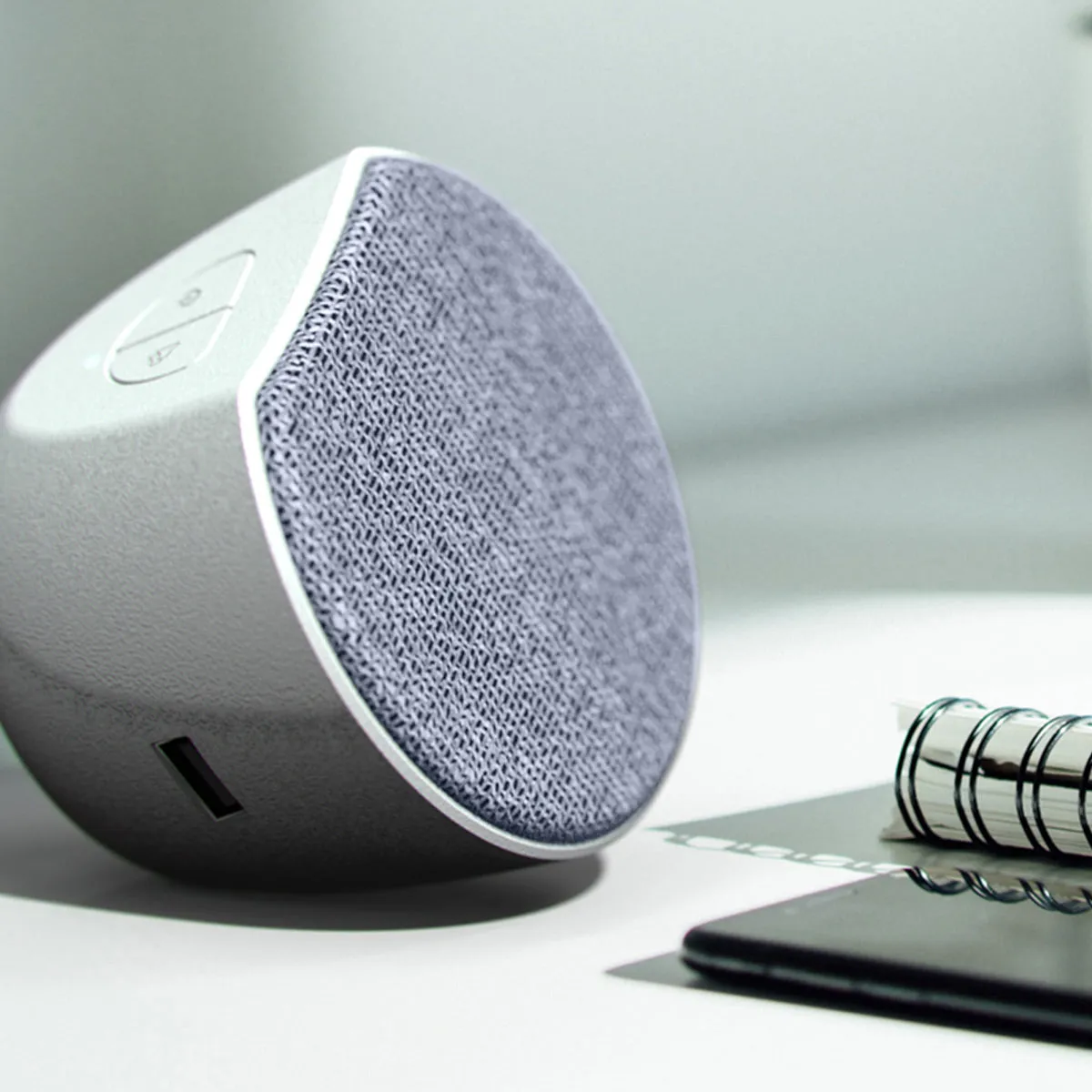 OC Acoustic Newport Plug-in Outlet Speaker with Bluetooth 5.1 and Built-in USB Type-A Charging Port - Set of 4 (Light Gray/White)