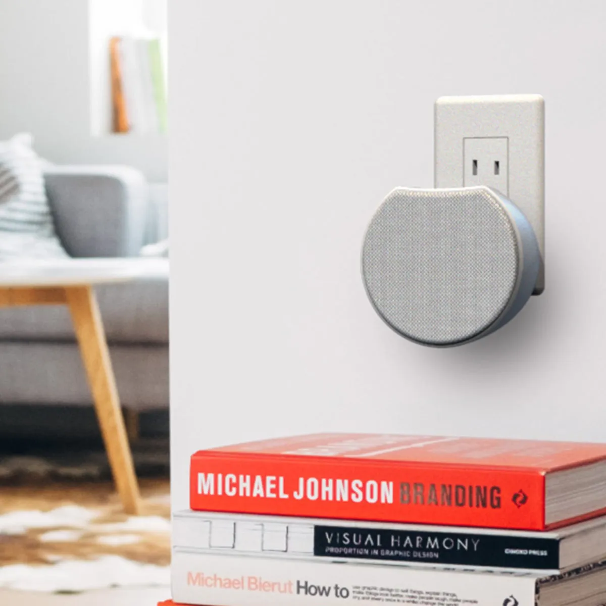 OC Acoustic Newport Plug-in Outlet Speaker with Bluetooth 5.1 and Built-in USB Type-A Charging Port - Set of 4 (Light Gray/White)