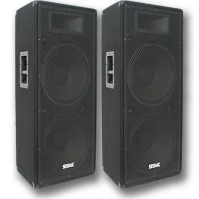 Pair of Dual 15" PA DJ Speakers, Pair of Powered 18" Subs, and 4 Cables