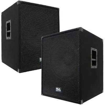 Pair of Dual 15" PA DJ Speakers, Pair of Powered 18" Subs, and 4 Cables