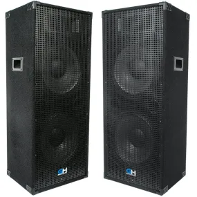 Pair of Passive Dual 15 Inch 2-Way PA/DJ Loudspeaker Cabinets - 1450 Watt Full Range PA/DJ Band Live Sound Speakers
