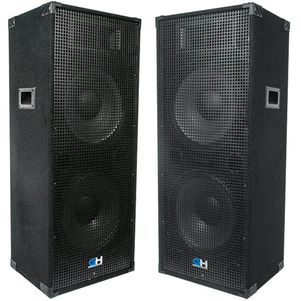 Pair of Passive Dual 15 Inch 2-Way PA/DJ Loudspeaker Cabinets - 1450 Watt Full Range PA/DJ Band Live Sound Speakers