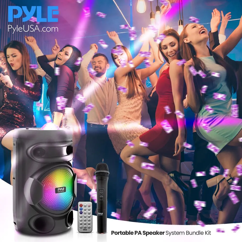 Portable Pa Speaker System Bundle Kit With Built-In Led Lights, Rechargeable Battery, Bluetooth Wireless Streaming, Handheld Microphone, Mp3/Usb/Micro Sd/Fm Radio (6.5’’ -Inch, 200 Watt)