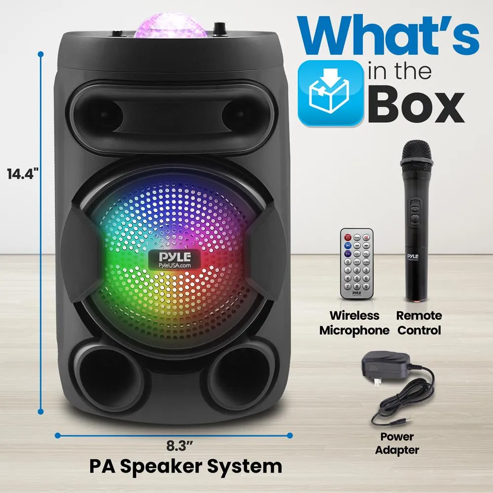 Portable Pa Speaker System Bundle Kit With Built-In Led Lights, Rechargeable Battery, Bluetooth Wireless Streaming, Handheld Microphone, Mp3/Usb/Micro Sd/Fm Radio (6.5’’ -Inch, 200 Watt)